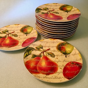Set of 12 Department 56 &quot;Pears and Apples&quot; 8-inch plates made in Thailand