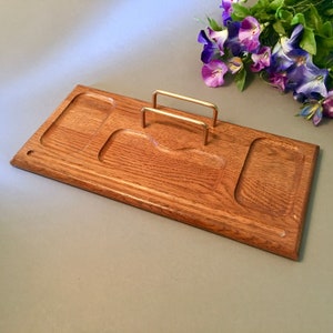 Valet de billetera de tocador y joyería de madera maciza plana vintage