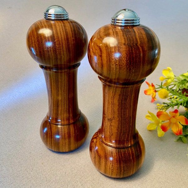 Vintage Madera Bonita large and chunky solid wood salt and pepper set