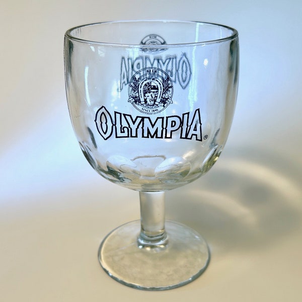 Vintage "Olympia" beer thumbprint glass goblet - weighs 15 ounces