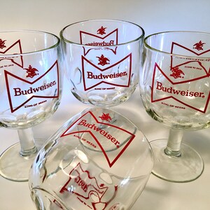 Set of four vintage &quot;Budweiser King of Beers&quot; thumbprint beer goblets - price includes all four