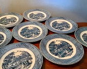 Set of 8 vintage Royal China Currier Ives Harvest quot bread and butter plates