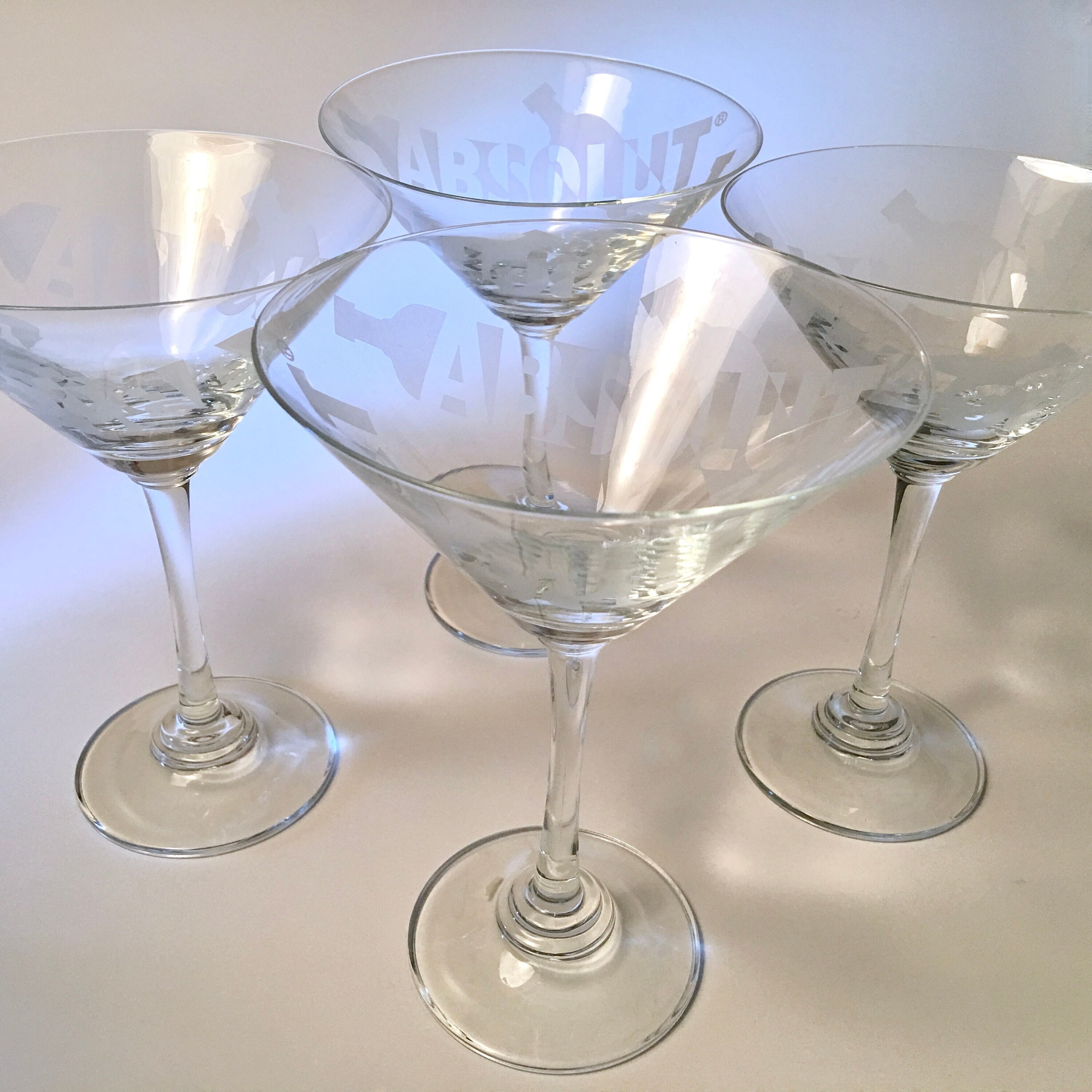 Set of four Absolut Vodka martini cocktail glasses - price includes all four