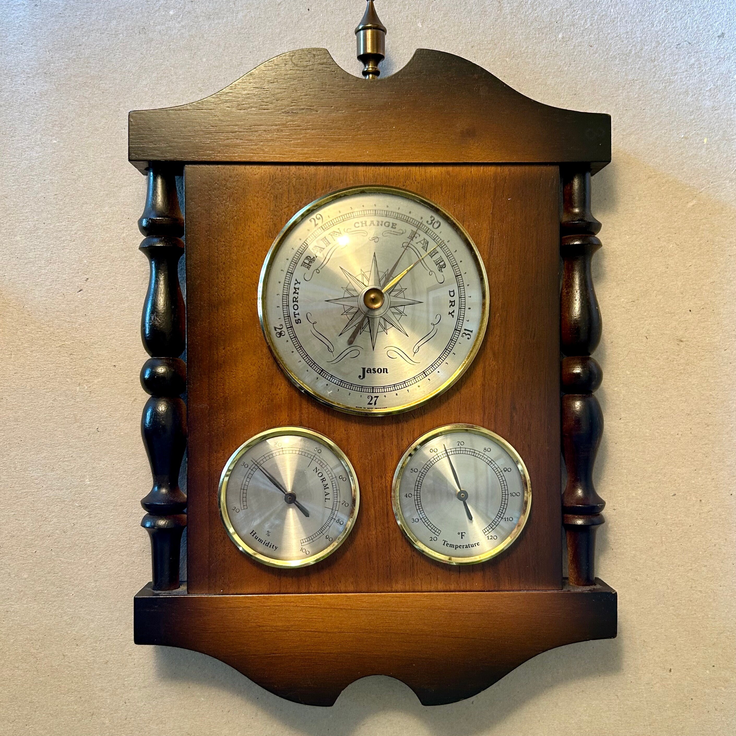Springfield Weather Station Hinged Desktop Thermometer Barometer Wood Framed