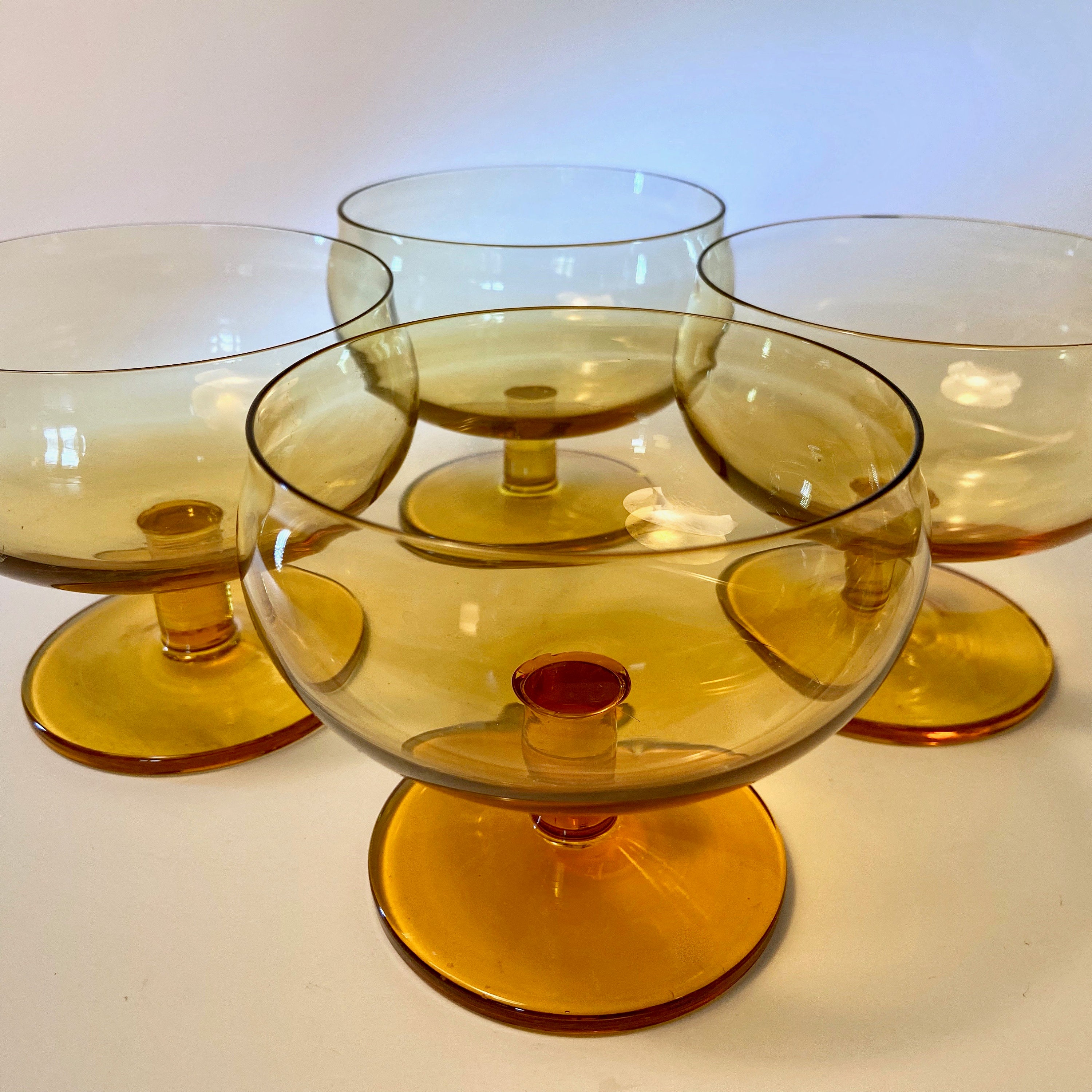 Set of 4 MCM Embossed Amber Glass Dessert or Ice Cream Bowls