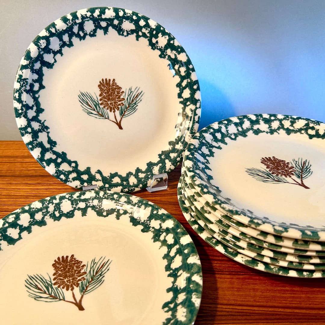 Set of 8 Vintage Tienshan Folk Craft pine Cone 7.5 Inch Salad Plates Etsy