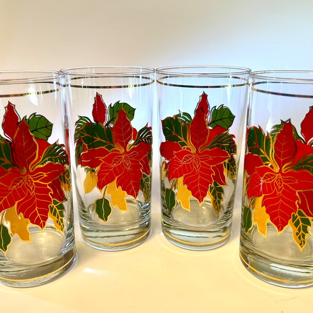 Stunning Set of Four Vintage Culver Poinsettia Tall Cooler Etsy