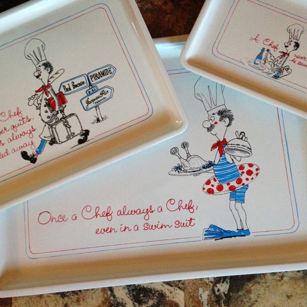 Rare set of three cartoon chef trays made in Japan - price includes all three