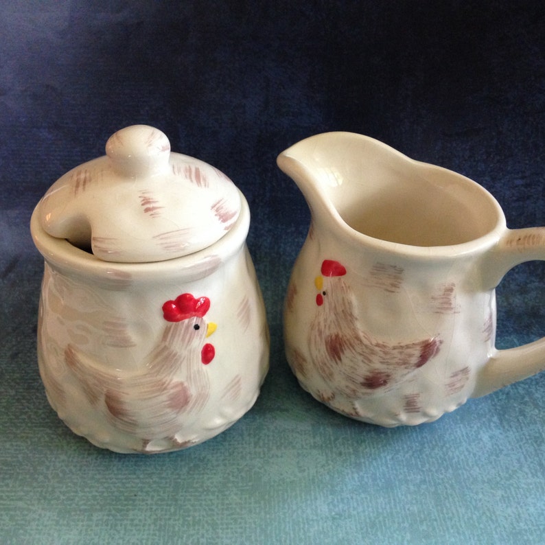 Vintage Siaki rooster or hen cream and sugar set Etsy