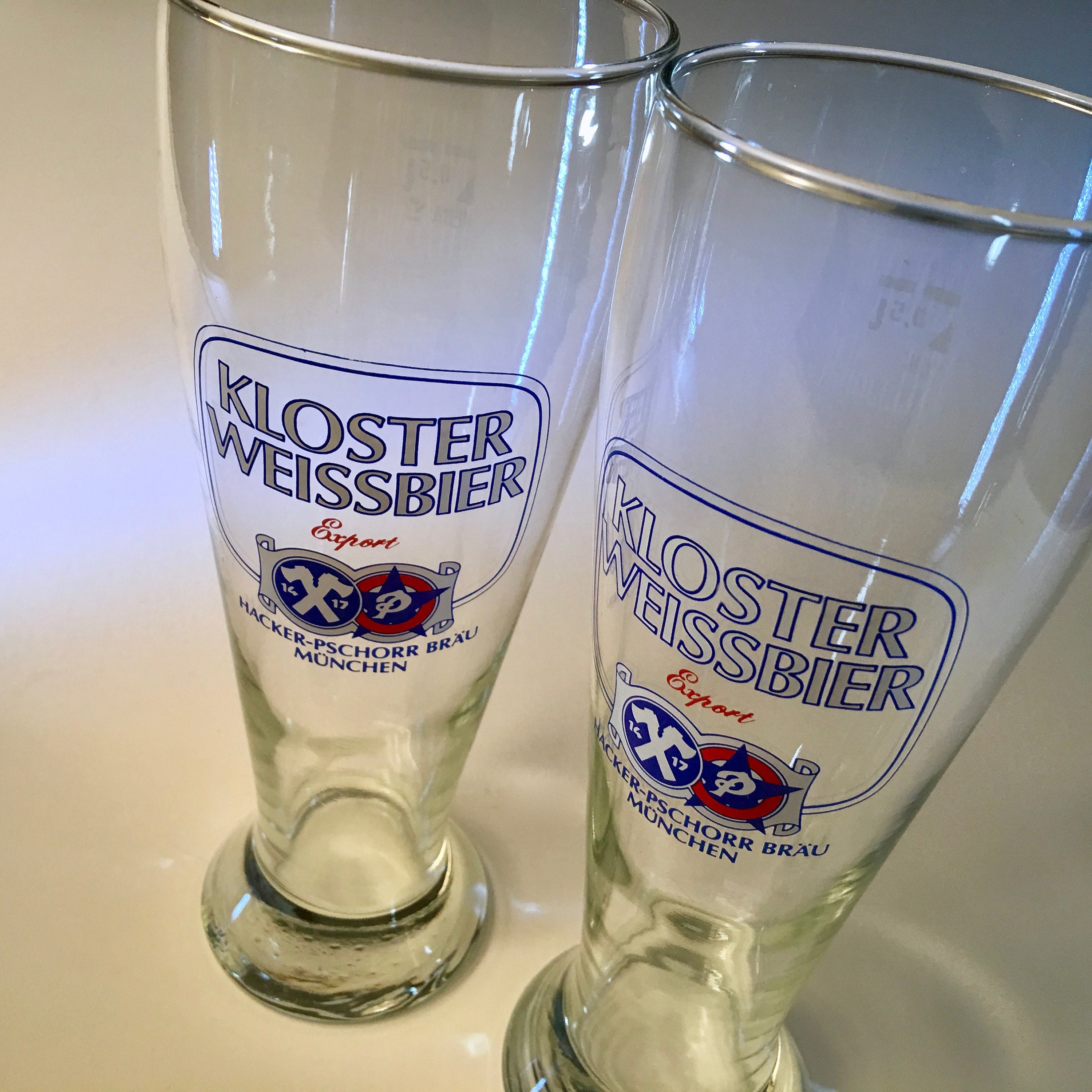 Set of 2 Hacker Pschorr Weisse over 9 inches tall swirl pilsner glasses 