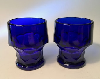 Pair of vintage Georgian cobalt blue flat tumbler glasses by Viking - price includes both