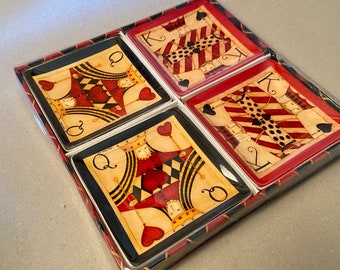 Set of four Lang "The Game" 4.5 inch square party plates designed by Dan DiPaolo