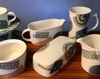 Vintage Mikasa Intaglio Coffee Set Teal John Bergen 9 Piece