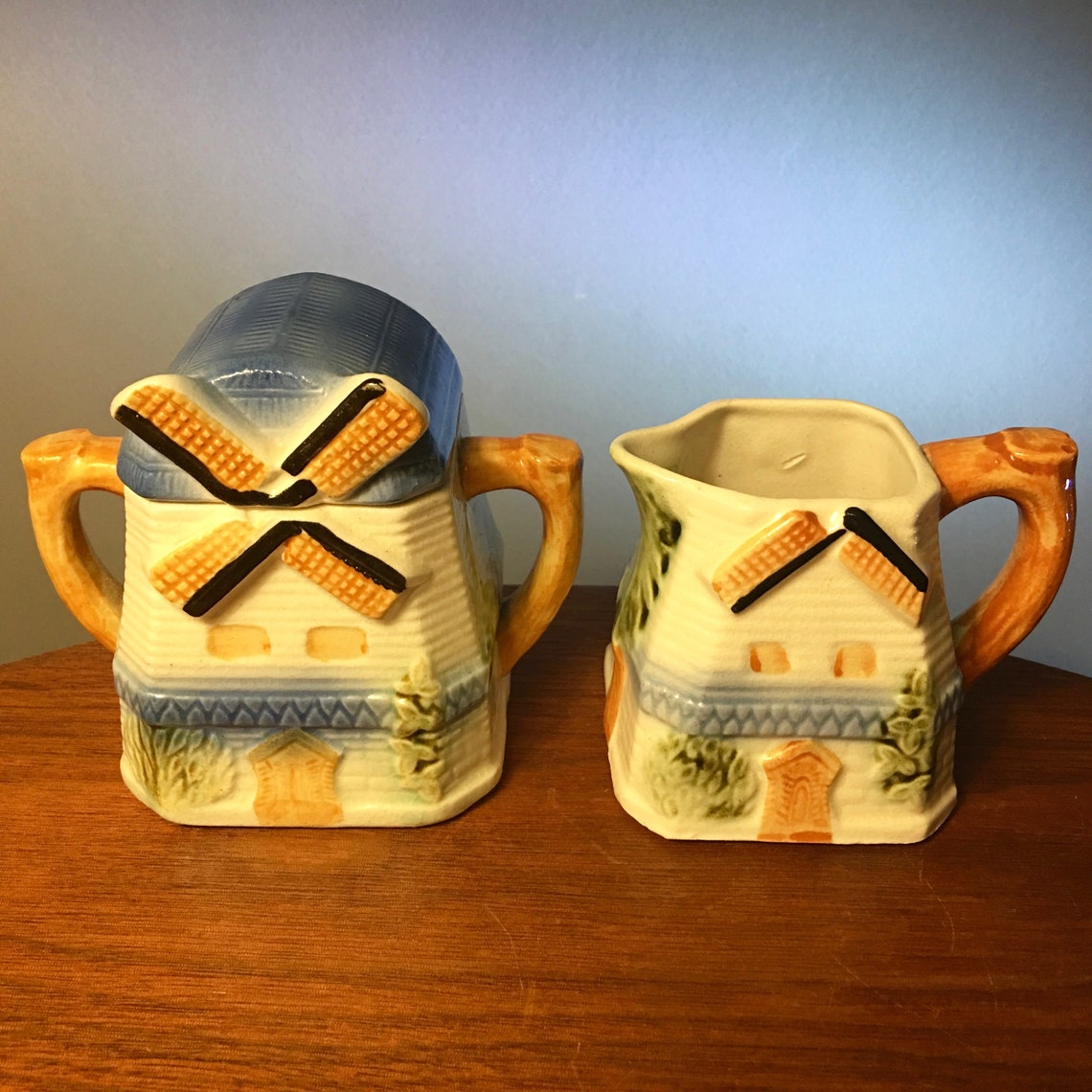Vintage Windmill Occupied Japan Hand Painted Teapot With Cream Etsy