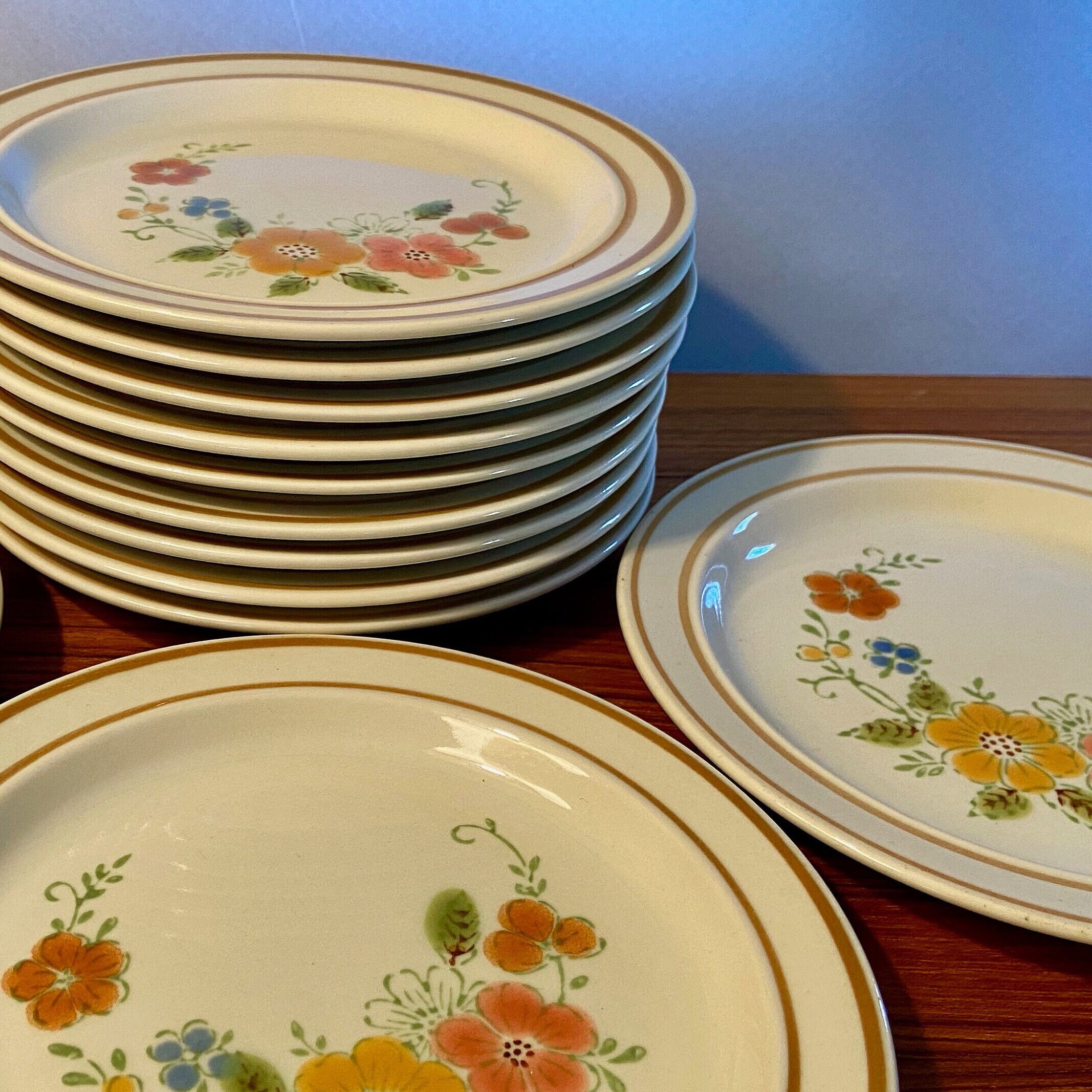 Vintage set of 11 Sweet Flowers Collection Stoneware 6.75" plates made in Japan - number 305
