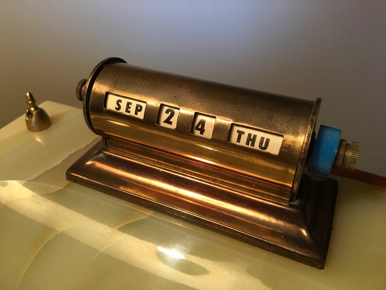 Vintage brass perpetual rotating desk calendar on solid marble Etsy