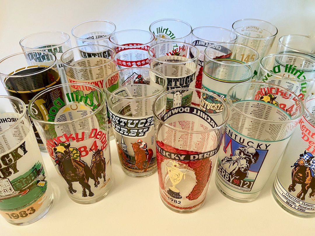 Vintage MCM Horse Derby Drinking Glasses Federal Glass Set of 6 - 5.25 tall