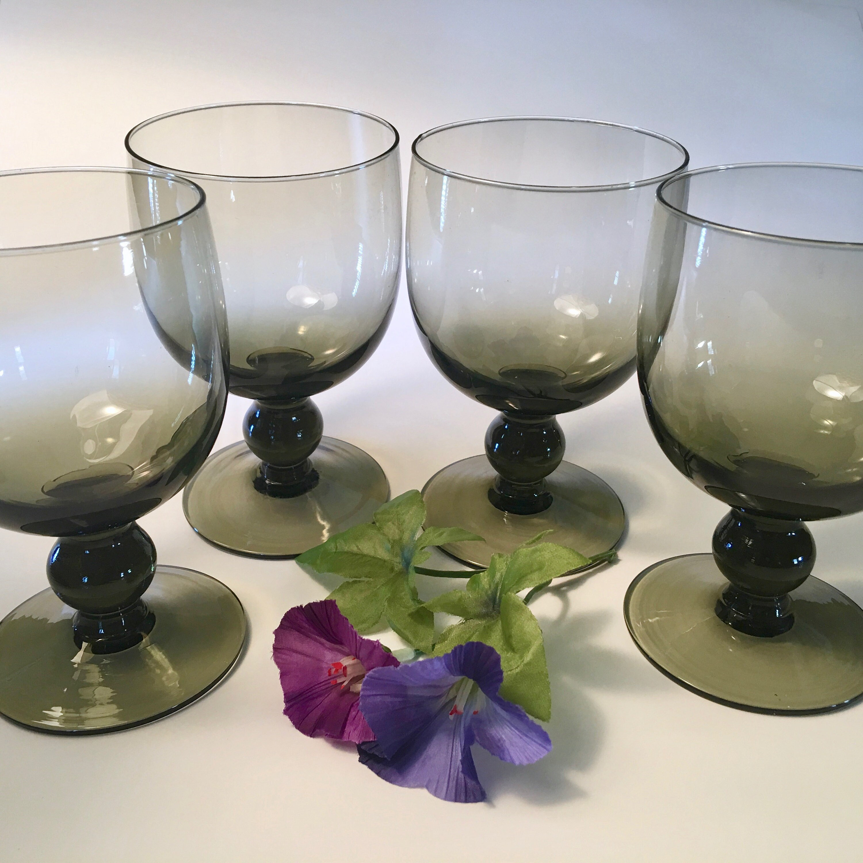 Vtg Charcoal Smoky Gray Glass Goblets or Heavy Wine Glasses