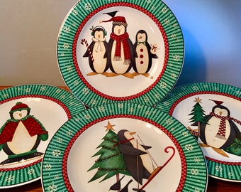 Set of Four holiday Greens Salad or Dessert Plates Designed by David Carter  Brown From Sakura 