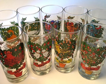 YOUR CHOICE! Vintage “Twelve Days of Christmas&quot; colorful glasses  - price is for each