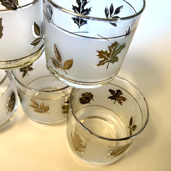Vintage 1960s Libbey Silver Foliage Glasses, Set of 3 small 4 Inches X 2  Inches 