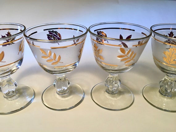 Set of 8 Vintage Silver Foliage Small Drinking Glasses 5 Ounce 