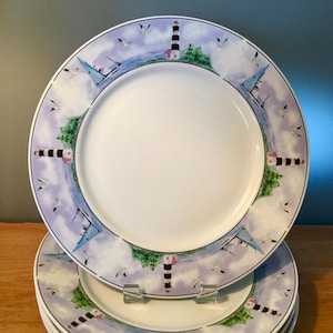 Set of four vintage "Lighthouse" dinner plates by Thomson Pottery - price includes all 8 plates
