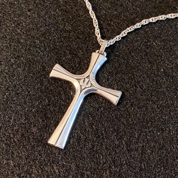 1983 James Avery "Descending Dove" retired mens sterling cross pendant with sterling necklace