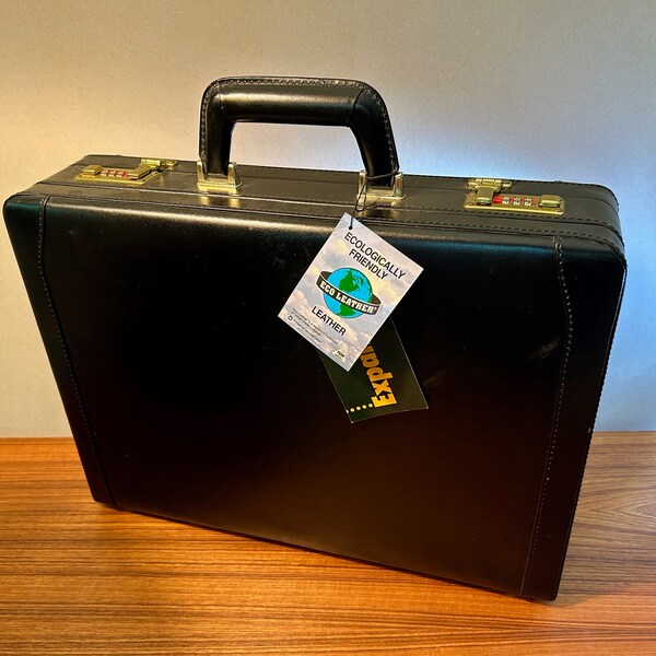 Vintage black Eco Leather Expandable attache briefcase with combination locks from United States Luggage - never used!