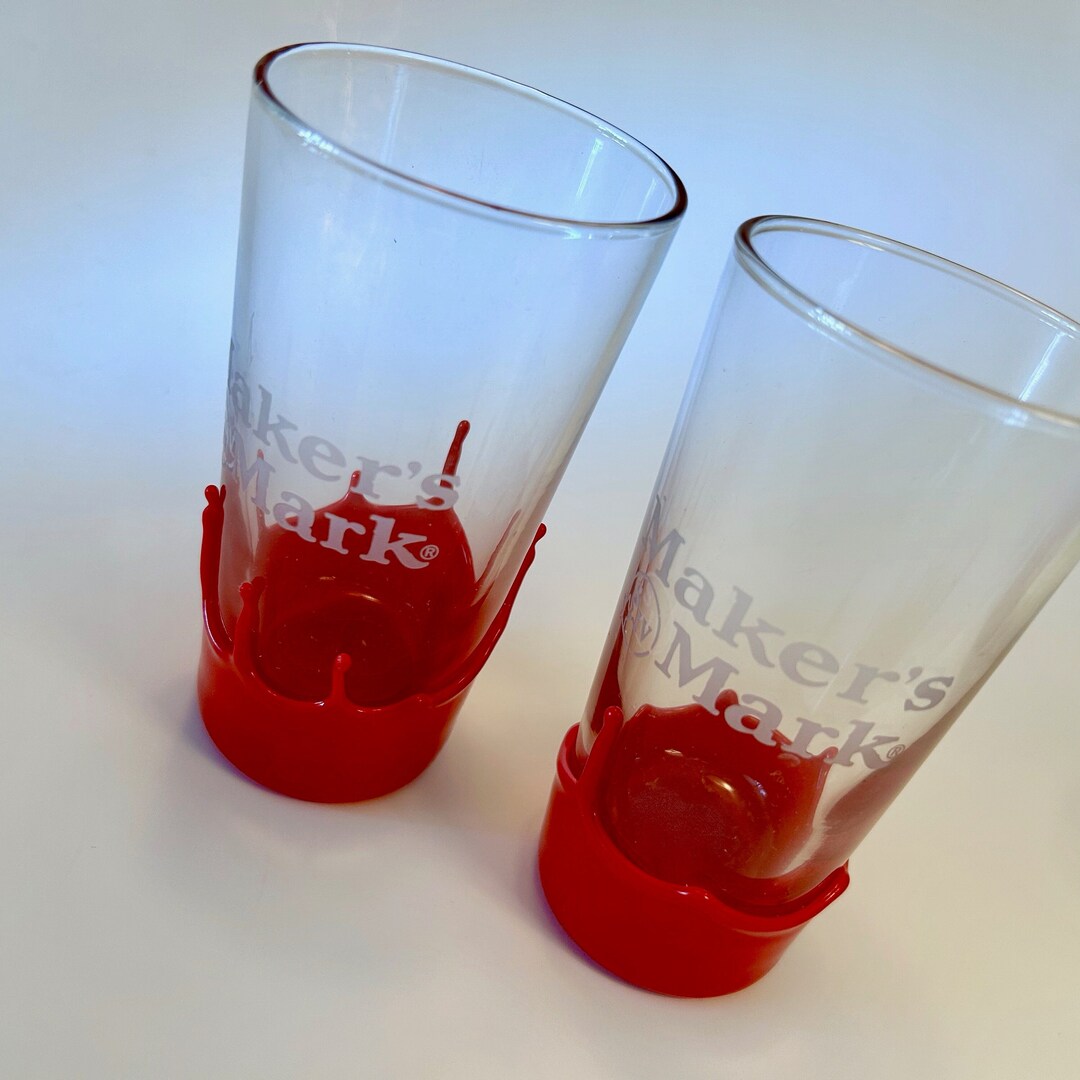 Pair of Vintage Tall Maker's Mark Cocktail Glasses With Red Wax Drip