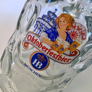 Giant vintage HB Hofbrauhaus Munchen "Oktoberfestbier" 1L heavy dimple glass beer stein - weighs almost 3 pounds