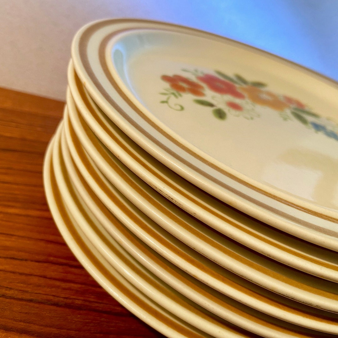 Vintage Set of 7 Sweet Flowers Collection Stoneware Salad Etsy