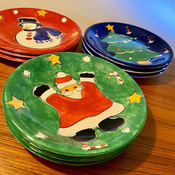 Vintage Gibson "Festive" Red Snowman, Blue Christmas Tree or Green Santa salad or dinner plates and soup bowls - price is for each
