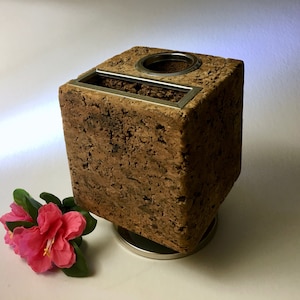 Vintage Park Sherman rotating cork desk caddy for pens, pencils plus notes holder from the 70s