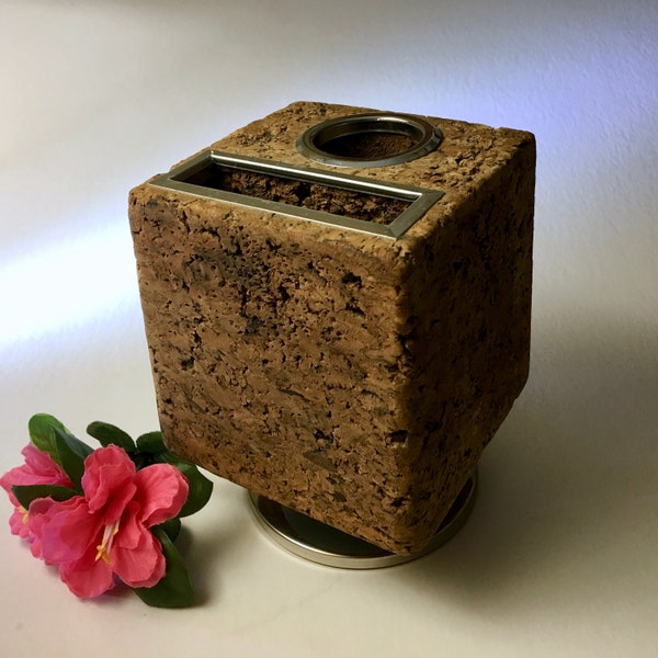 Vintage Park Sherman rotating cork desk caddy for pens, pencils plus notes holder from the 70s