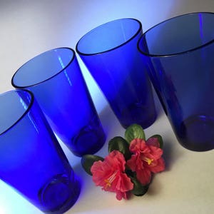 Set of four vintage brilliant cobalt blue tumblers