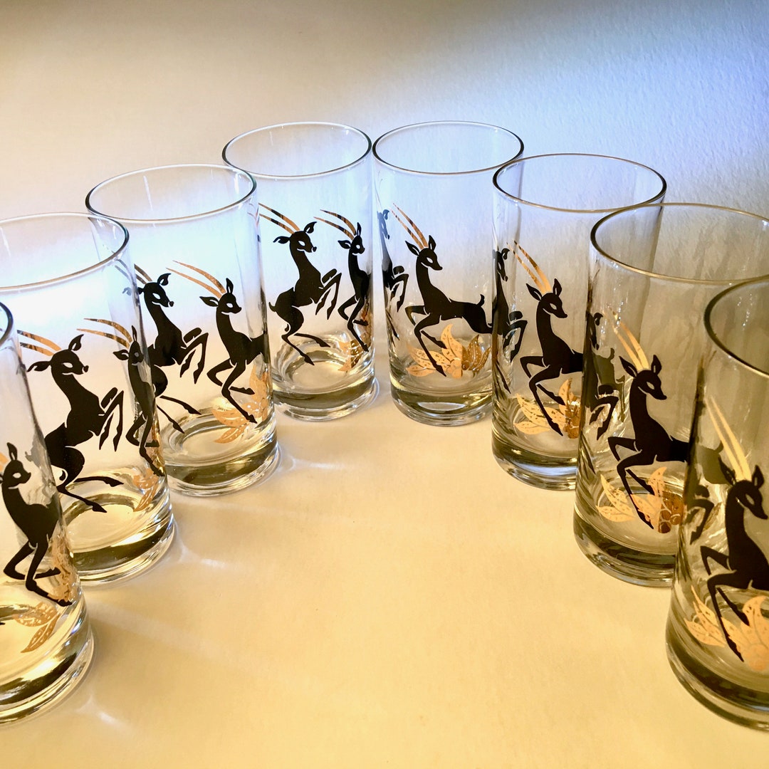 Set of 8 Gazelle Glass Tumblers in Black and Accented With