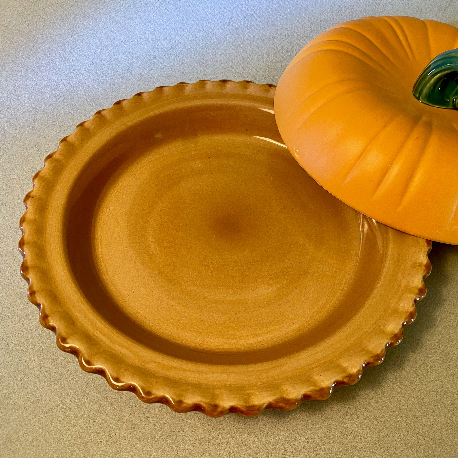 Vintage ceramic covered pumpkin pie plate or keeper dish by Etsy