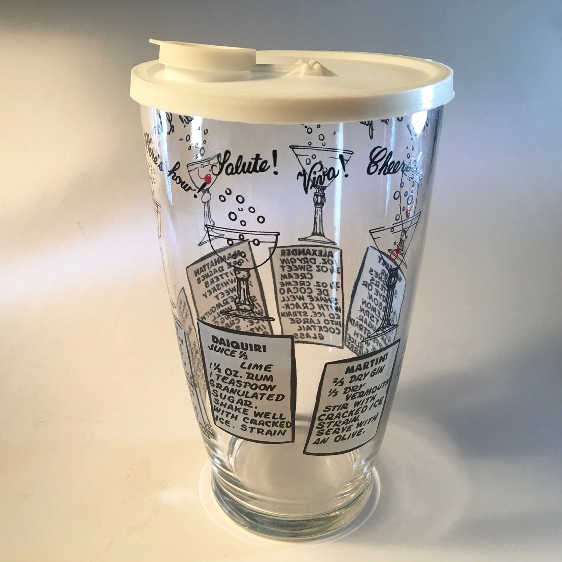 Vintage glass cocktail shaker with drink recipes includes Etsy