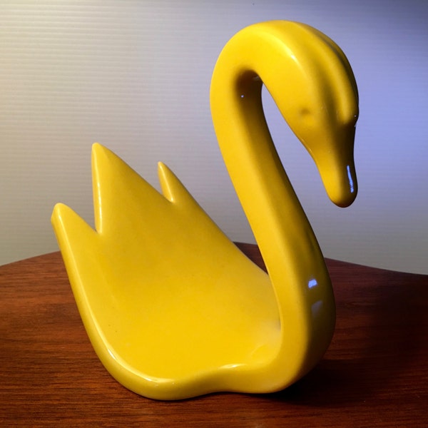 Vintage bright yellow ceramic swan towel holder