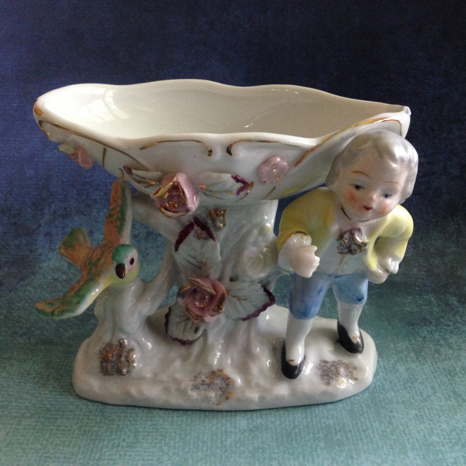 Vintage Kompott Brunnen Schale Figur mit Jungen und Vogel Etsy