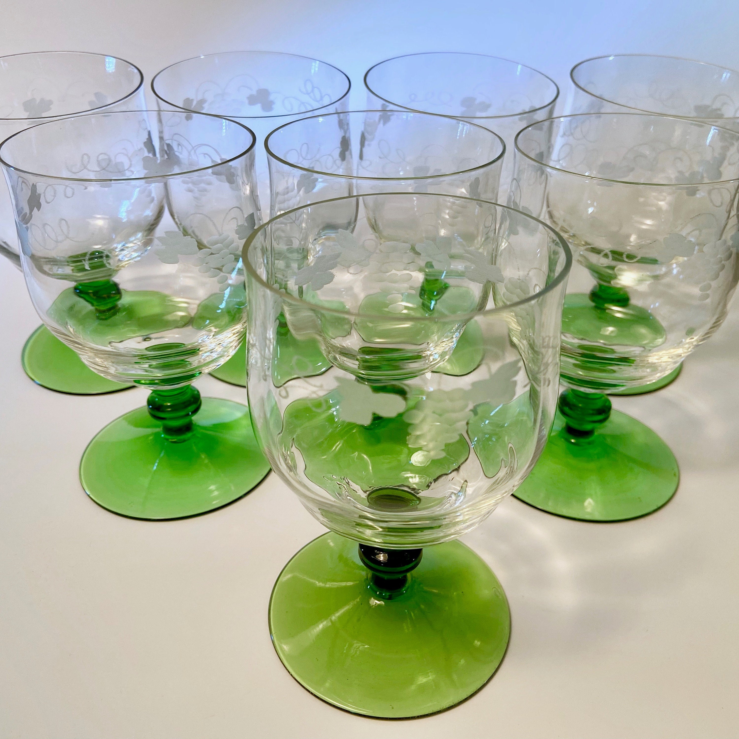 Crystal Wine Glasses Decorated With Silver plated Leaves and Grapes