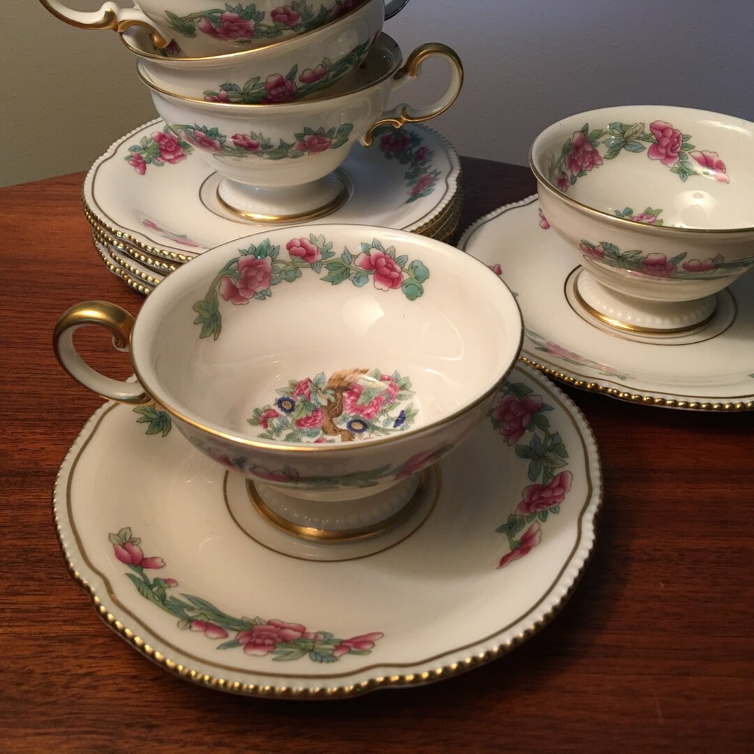 Set of Six Vintage tree of India Cup and Saucer Sets Plates by