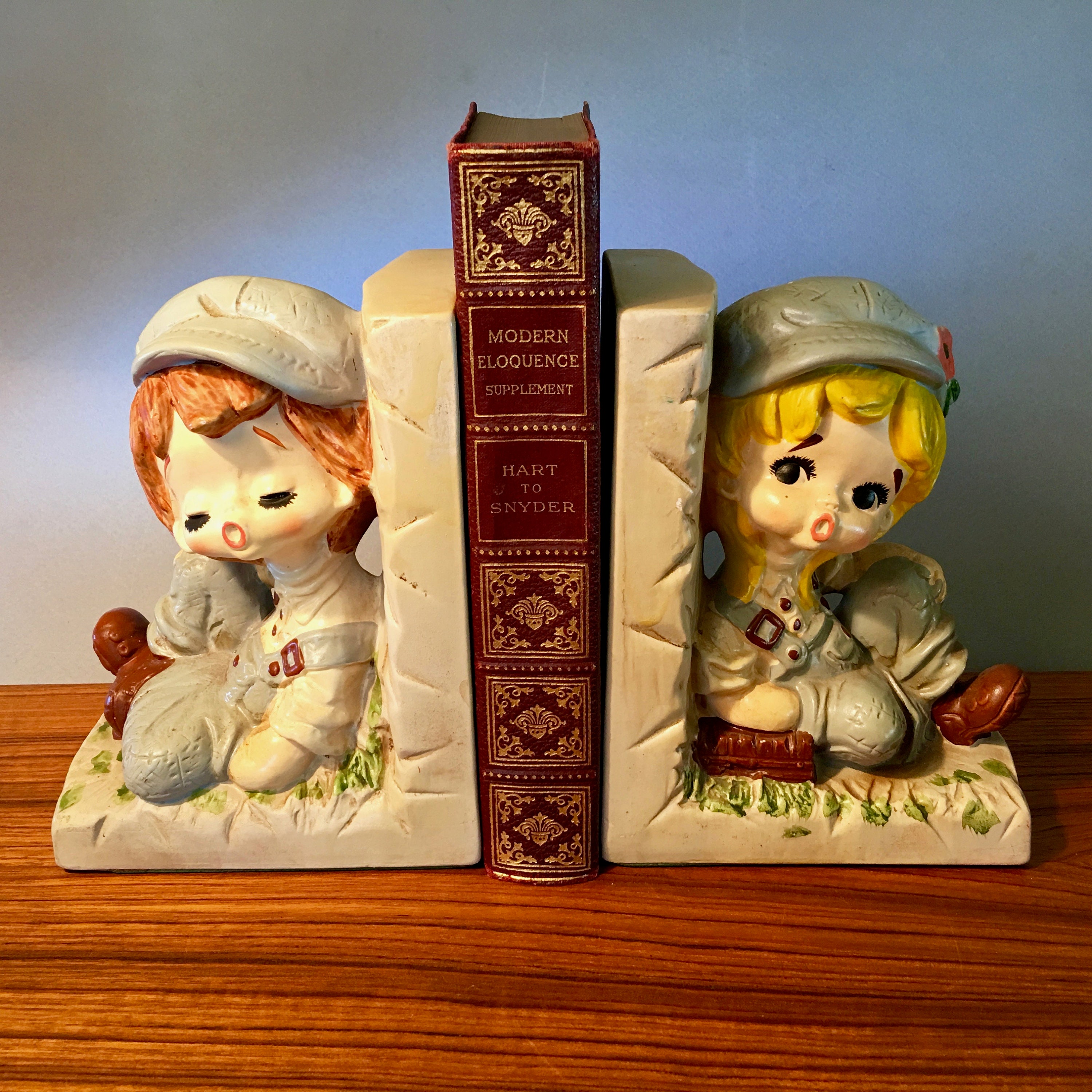 Set of vintage ceramic boy and girl bookends made in Japan Etsy