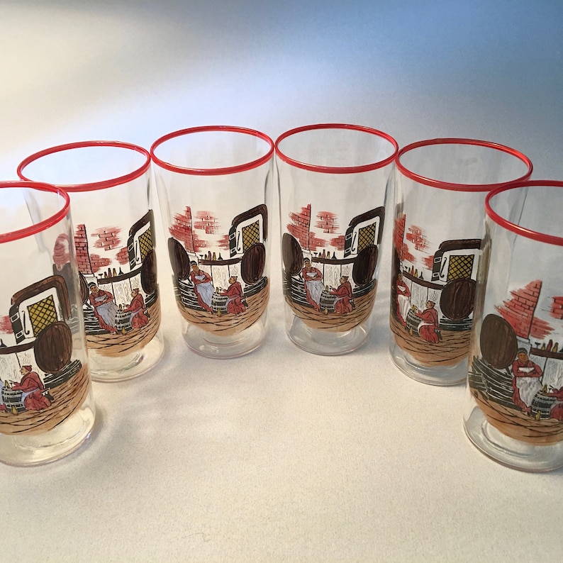 Unusual Set of Six Paneled Tumbler Glasses With Cellar Scene Etsy UK