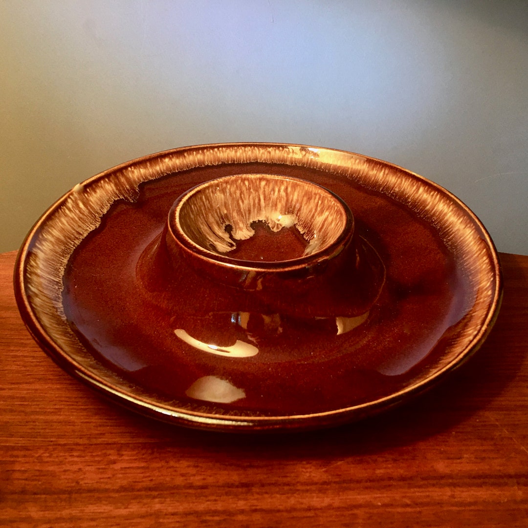 Vintage Kathy Kale Brown Drip Glaze Round Chip and Dip One Etsy