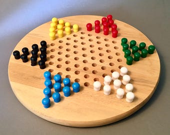 Cardinal Chinese Checkers solid wood game board with 60 plastic pegs from 1996
