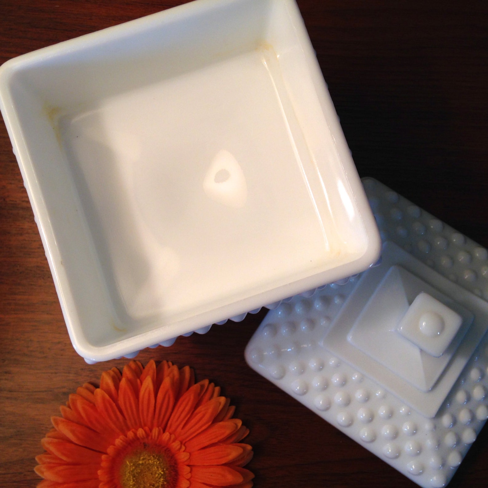 Vintage milk glass square hobnail covered candy or vanity dish Etsy