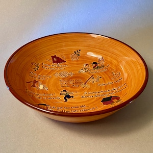 Unique vintage Pennsbury Pottery large serving bowl featuring Amish Dutch sayings made in Pennsylvania