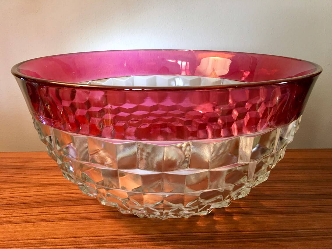 Impressive vintage Whitehall Ruby Flash Crystal punch bowl set Etsy